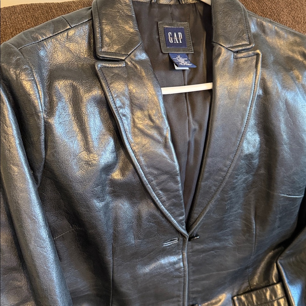 GAP Shiny Black Leather Jacket - image 3